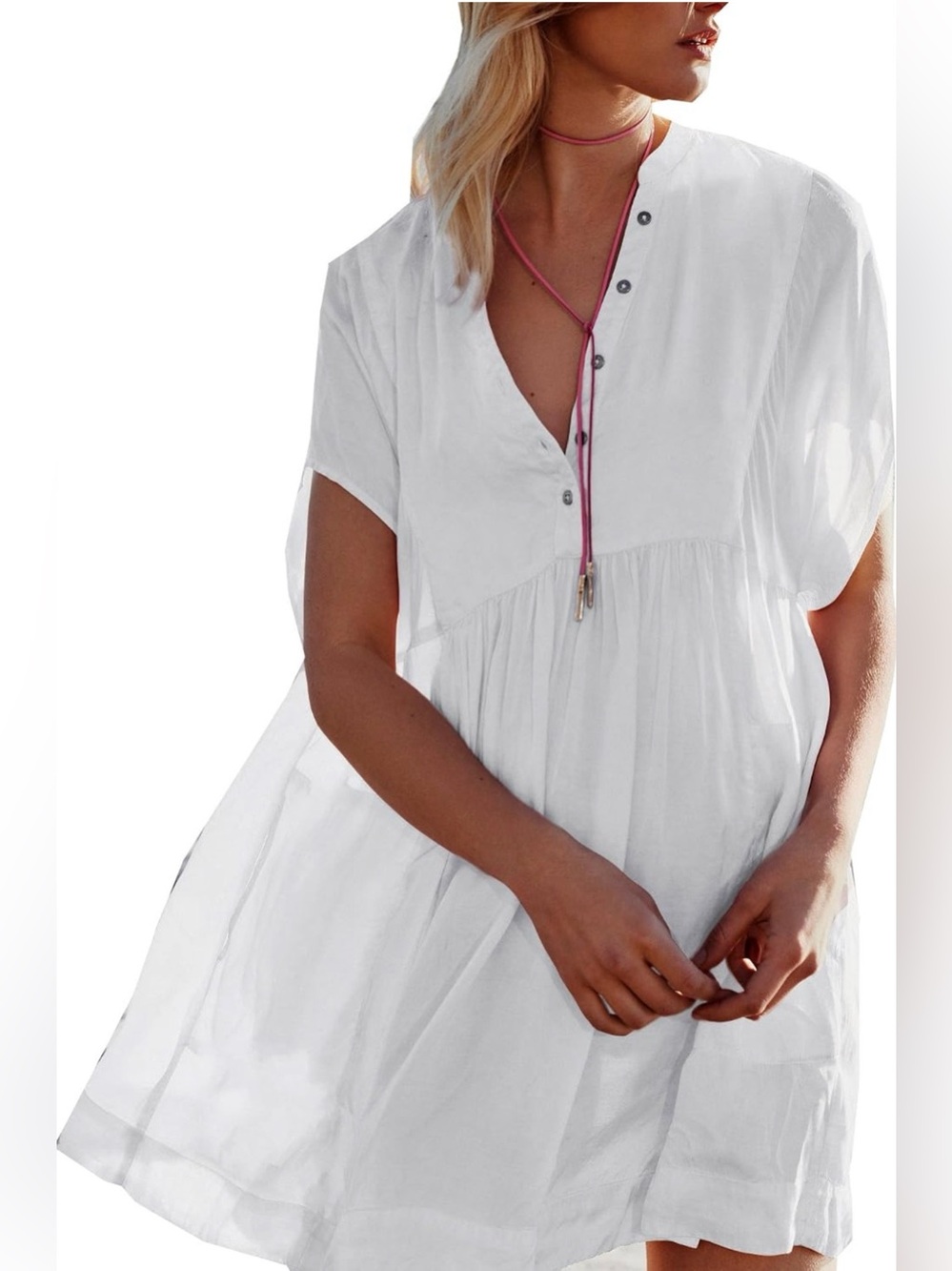 White Babydoll Style Beach Cover-up